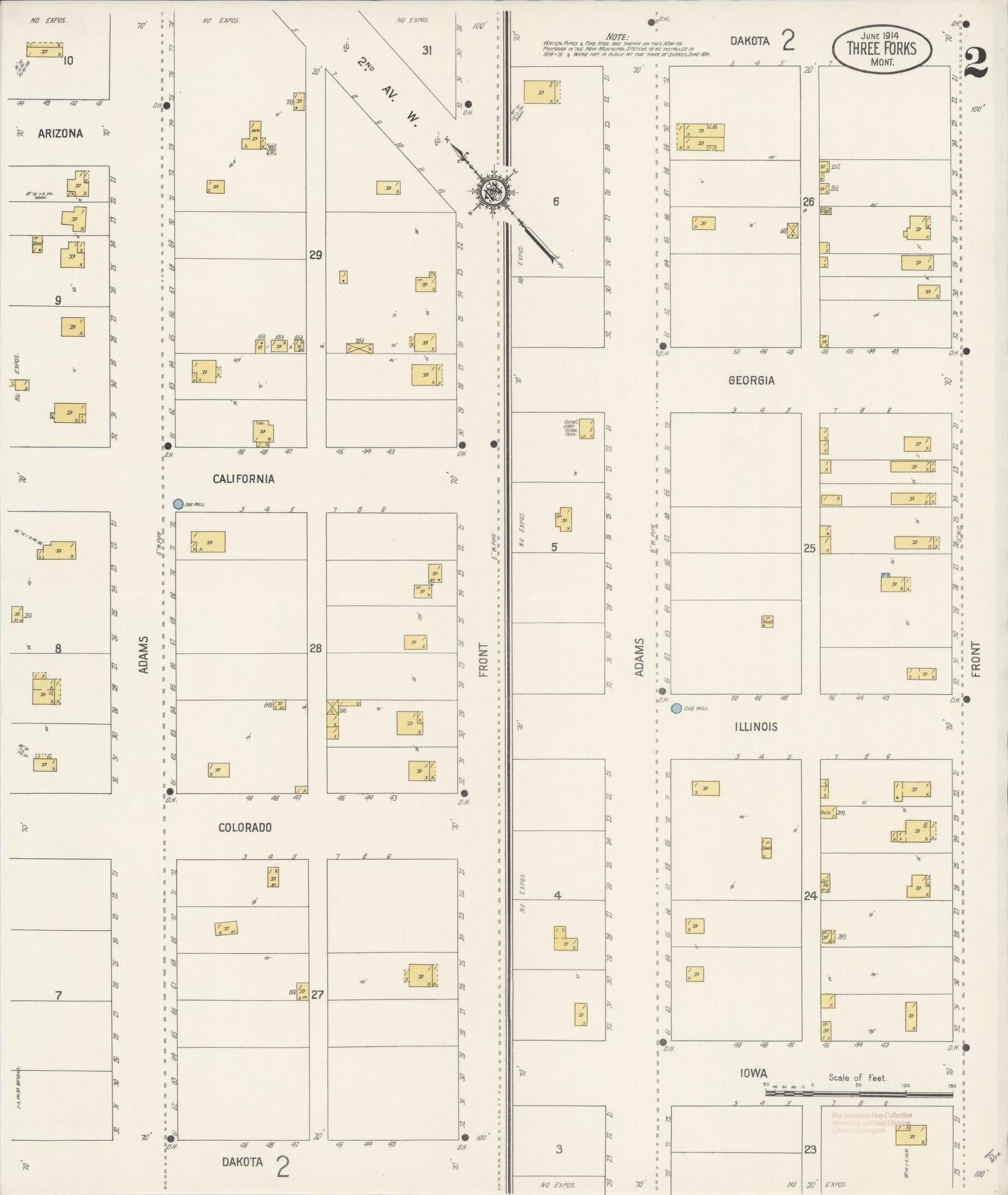 Sanborn Fire Insurance Map from Three Forks, Gallatin County, Montana (1914), Sheet #0002 - Complete Map Set gallery image, historic Sanborn map, vintage wall art, Montana Montana
