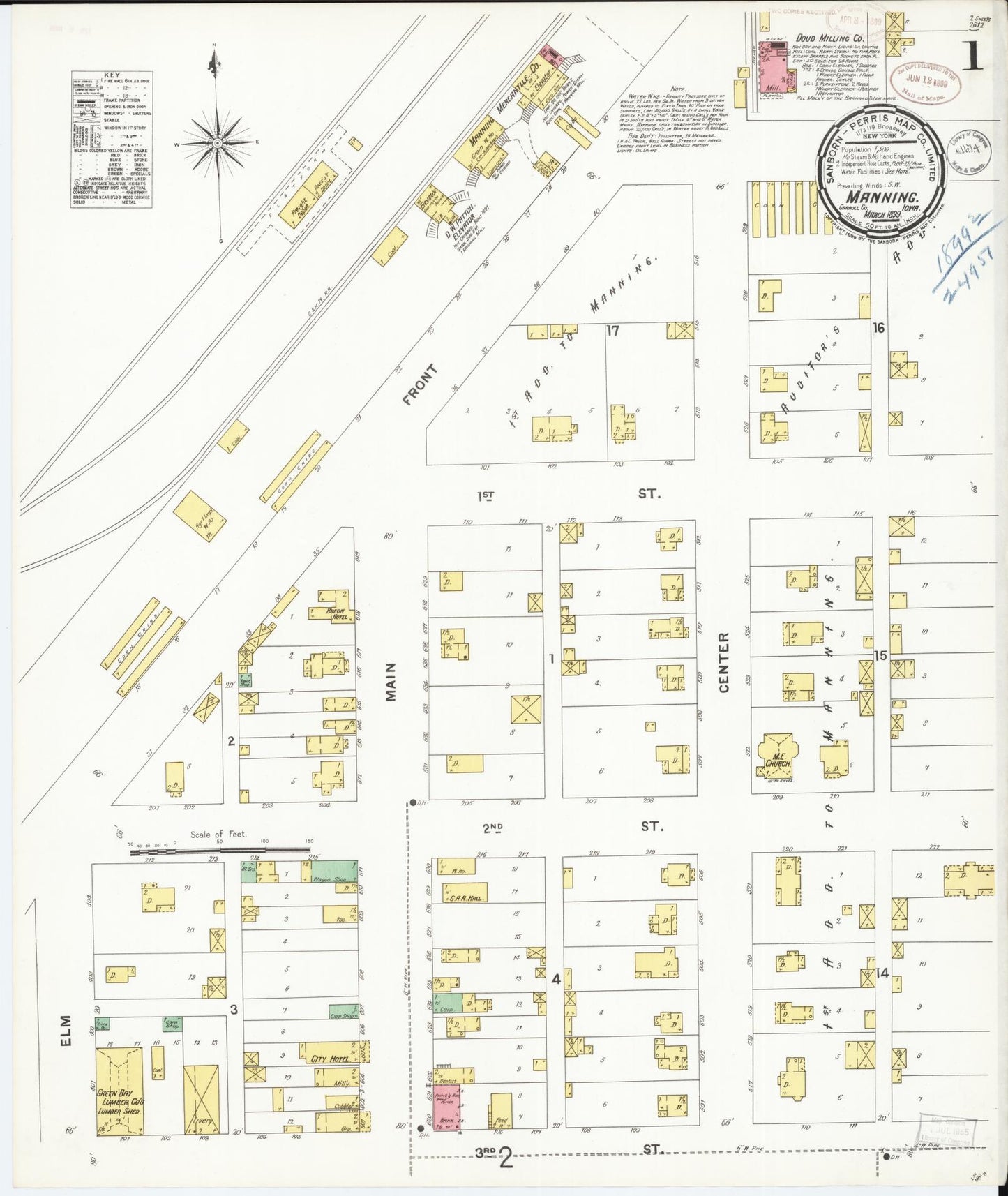 Sanborn Fire Insurance Map from Manning, Carroll County, Iowa (1899), Sheet #0001 - Historic Sanborn Fire Insurance Map Print