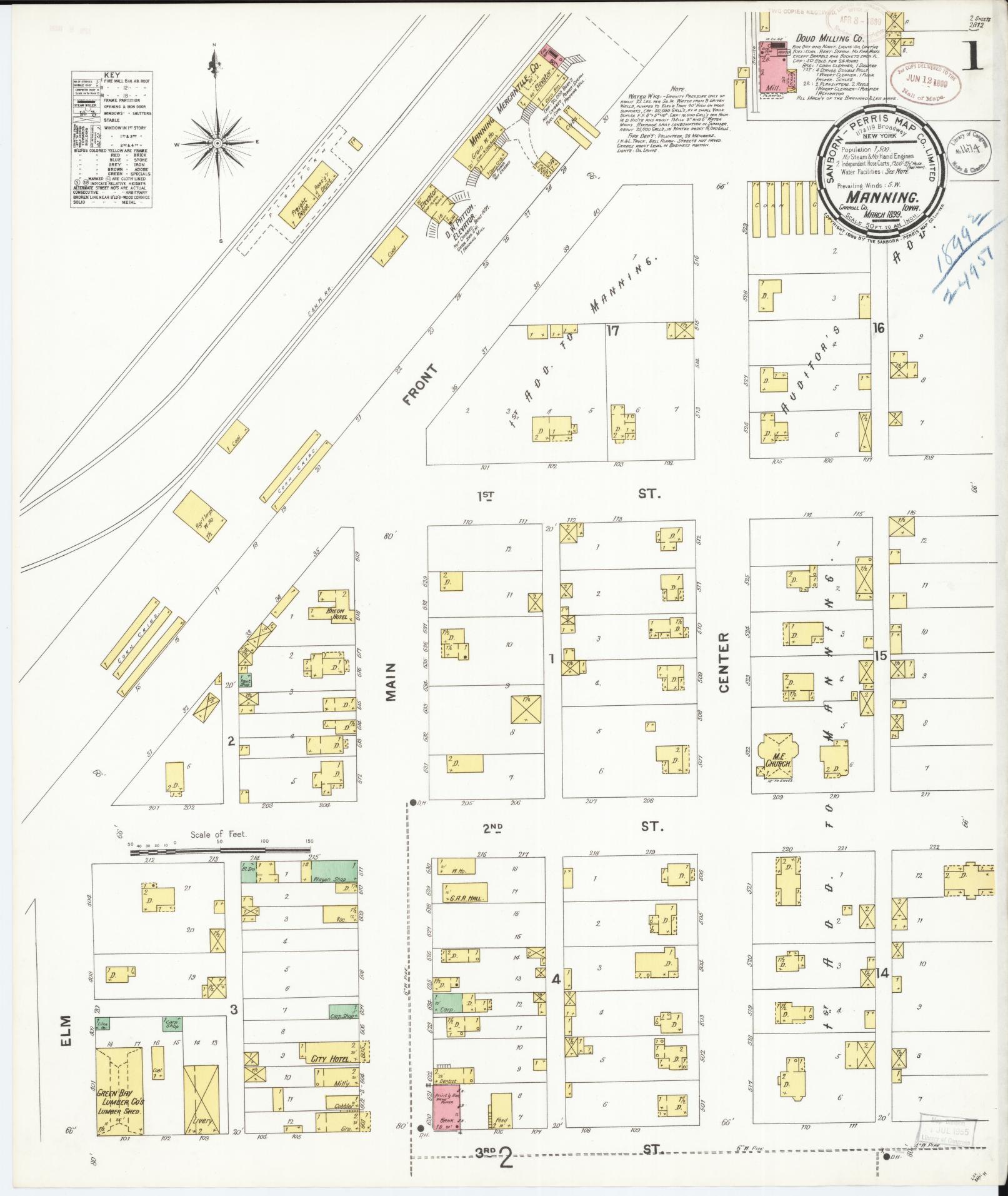 Sanborn Fire Insurance Map from Manning, Carroll County, Iowa (1899), Sheet #0001 - Historic Sanborn Fire Insurance Map Print