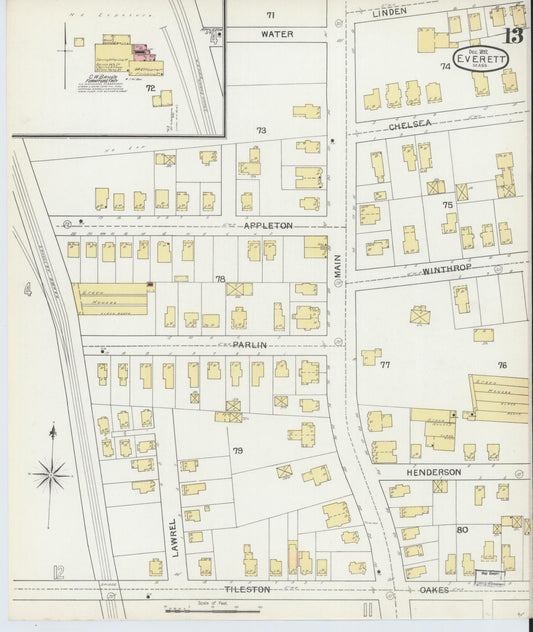 Sanborn Fire Insurance Map from Everett, Middlesex County, Massachusetts (1892), Sheet #0013 - Historic Sanborn Fire Insurance Map Print, vintage old map wall art, antique decor, genealogy gift, Massachusetts Massachusetts map