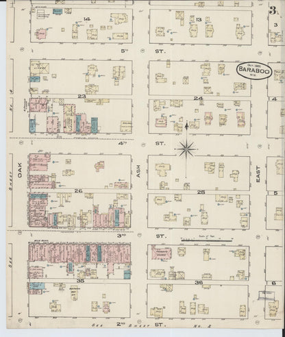 Sanborn Fire Insurance Map from Baraboo, Sauk County, Wisconsin (1885), Sheet #0003 - Historic Sanborn Fire Insurance Map Print, vintage old map wall art, antique decor, genealogy gift, Wisconsin Wisconsin map