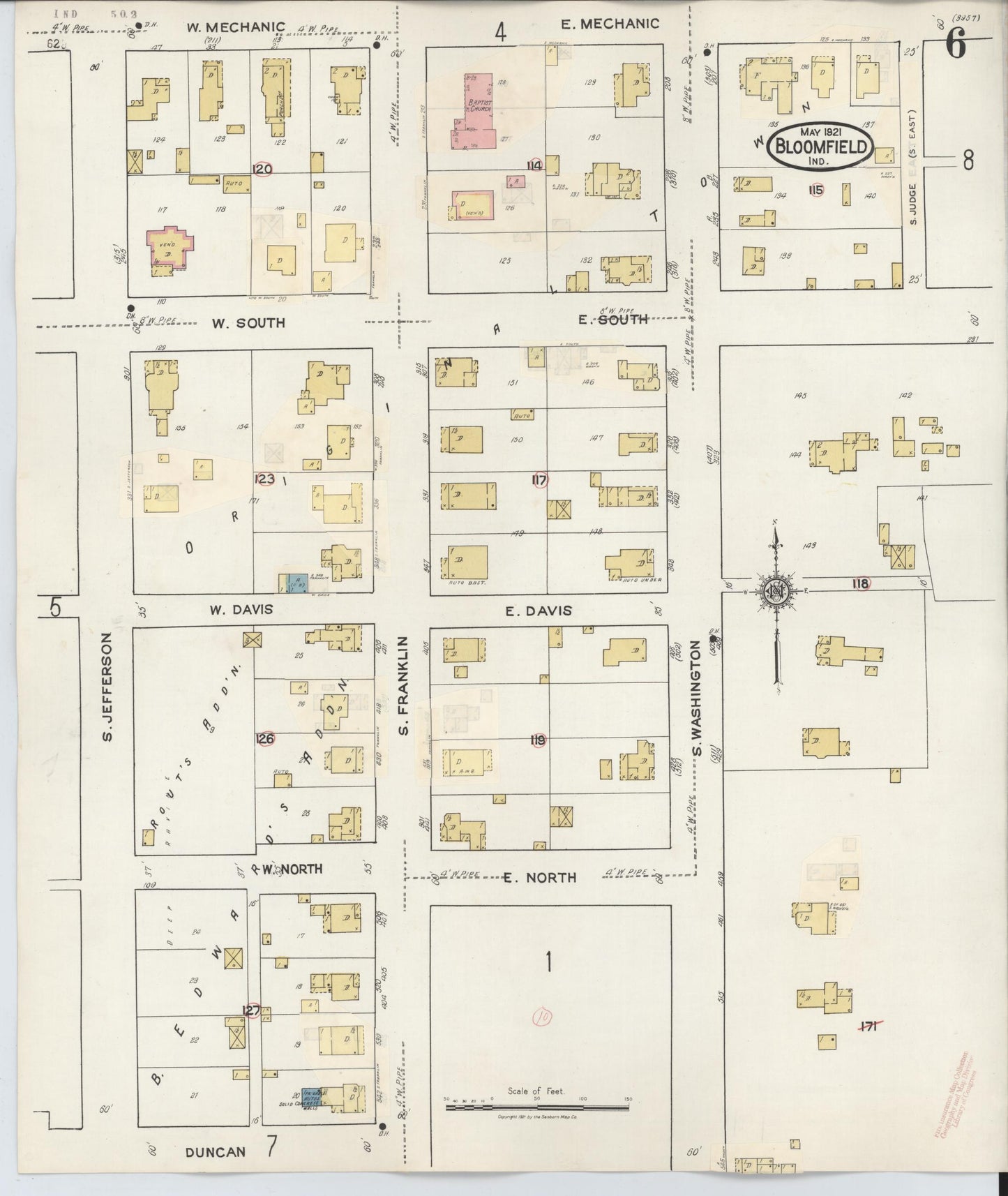 Sanborn Fire Insurance Map from Bloomfield, Greene County, Indiana (1940), Sheet #0006 - Complete Map Set gallery image, historic Sanborn map, vintage wall art, Indiana Indiana