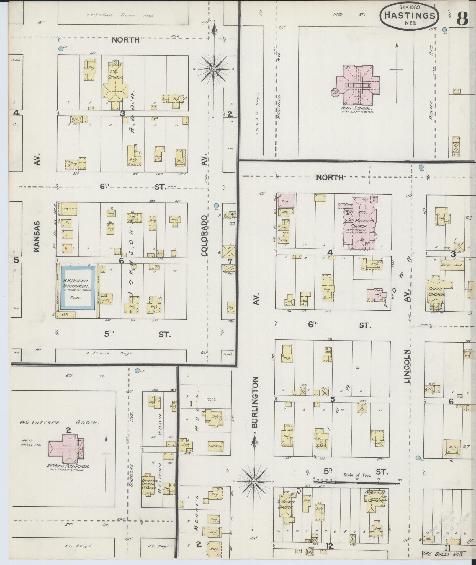 Sanborn Fire Insurance Map from Hastings, Adams County, Nebraska (1889), Sheet #0008 - Complete Map Set gallery image, historic Sanborn map, vintage wall art, Nebraska Nebraska