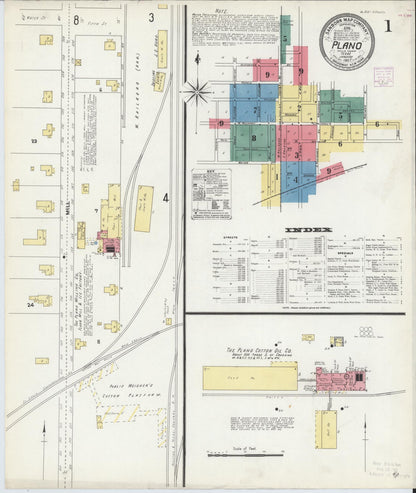 Sanborn Fire Insurance Map from Plano, Collin County, Texas (1907), Sheet #0001 - Historic Sanborn Fire Insurance Map Print, vintage old map wall art, antique decor, genealogy gift, Texas Texas map