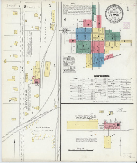 Sanborn Fire Insurance Map from Plano, Collin County, Texas (1907), Sheet #0001 - Historic Sanborn Fire Insurance Map Print, vintage old map wall art, antique decor, genealogy gift, Texas Texas map
