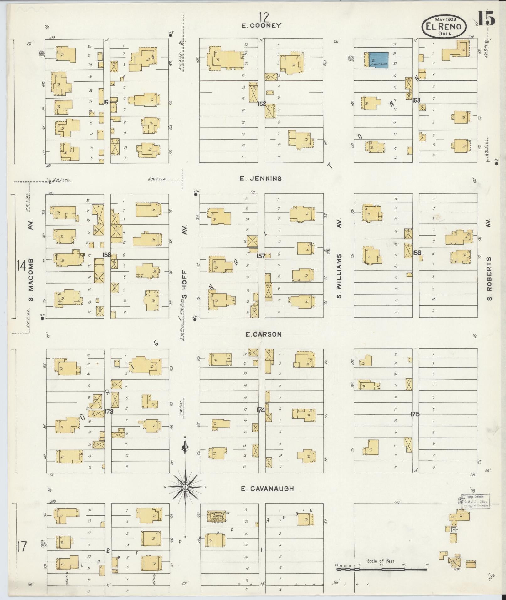 Sanborn Fire Insurance Map from El Reno, Canadian County, Oklahoma (1908), Sheet #0015 - Complete Map Set gallery image, historic Sanborn map, vintage wall art, Oklahoma Oklahoma