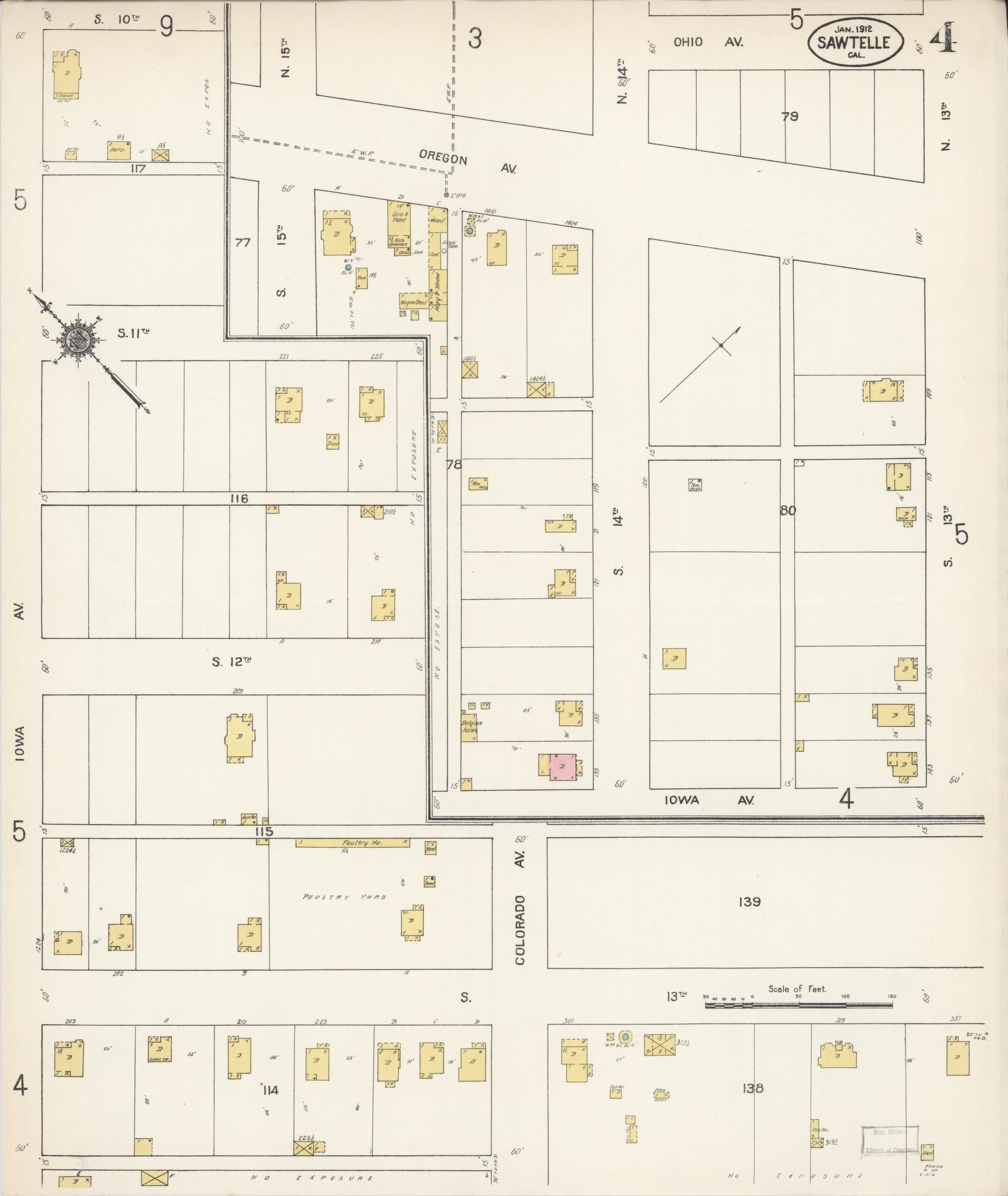 Sanborn Fire Insurance Map from Sawtelle, Los Angeles County, California (1912), Sheet #0004 - Complete Map Set gallery image, historic Sanborn map, vintage wall art, California California