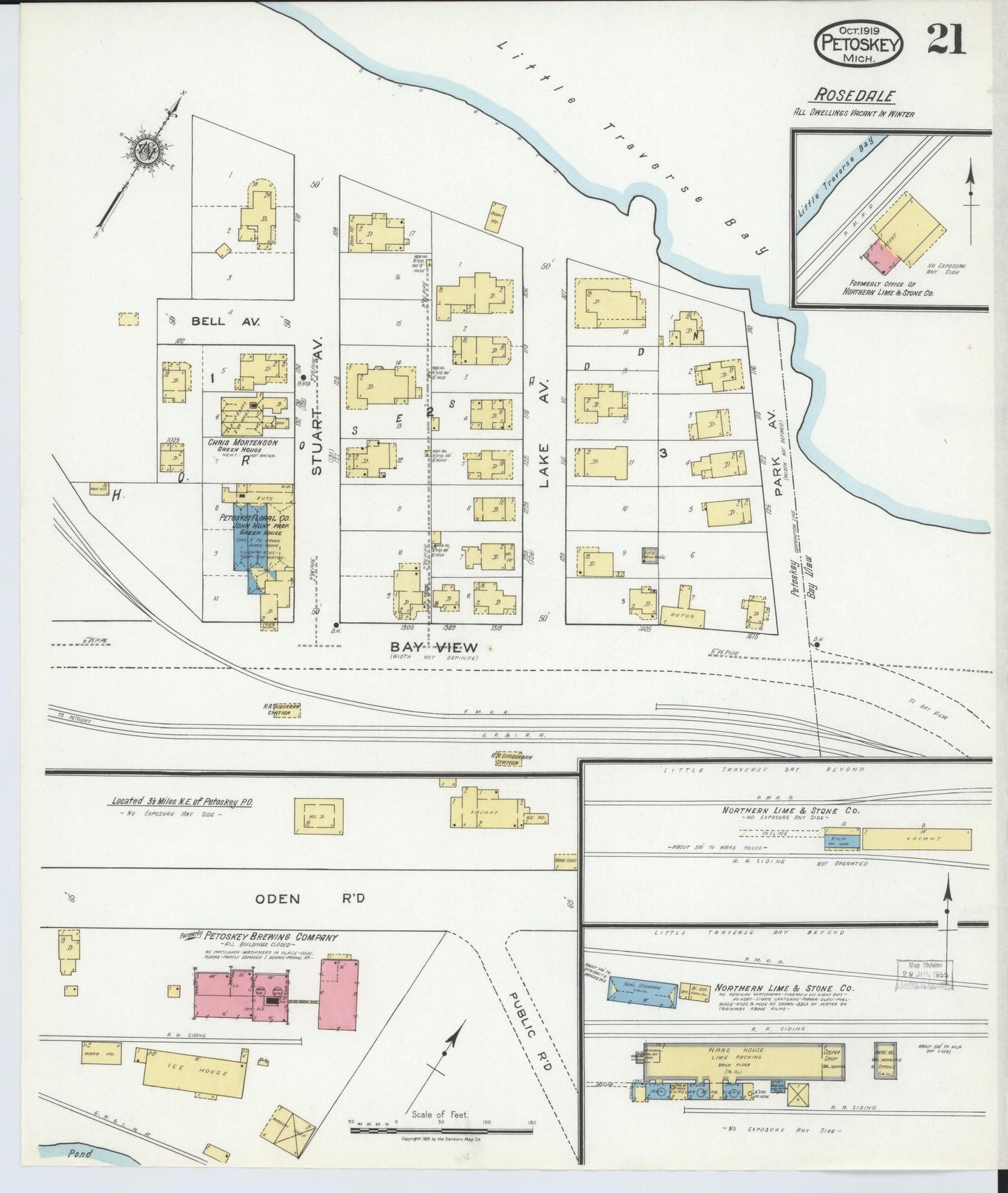 Sanborn Fire Insurance Map from Petoskey, Emmet County, Michigan (1919), Sheet #0021 - Complete Map Set gallery image, historic Sanborn map, vintage wall art, Michigan Michigan