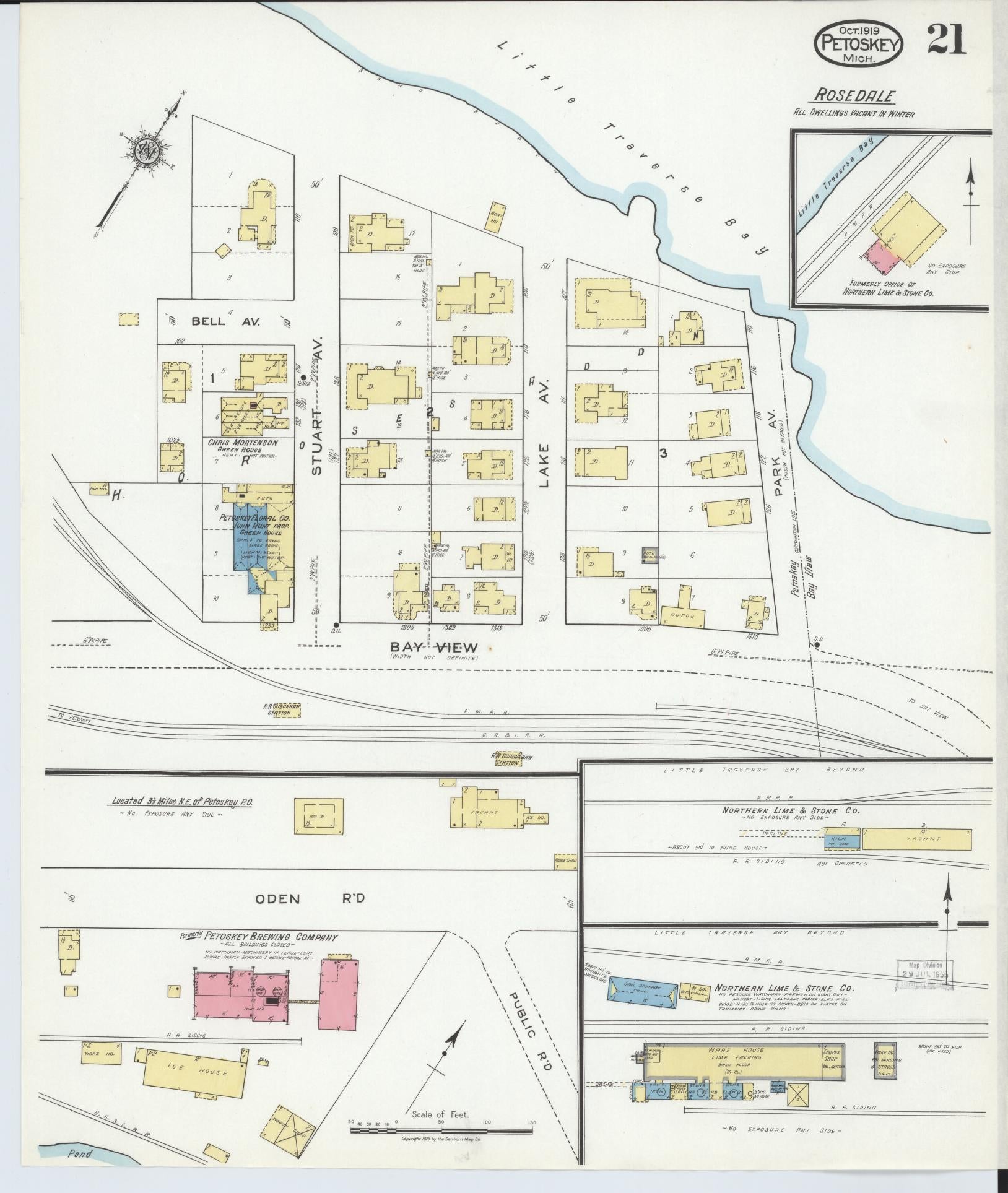Sanborn Fire Insurance Map from Petoskey, Emmet County, Michigan (1919), Sheet #0021 - Complete Map Set gallery image, historic Sanborn map, vintage wall art, Michigan Michigan
