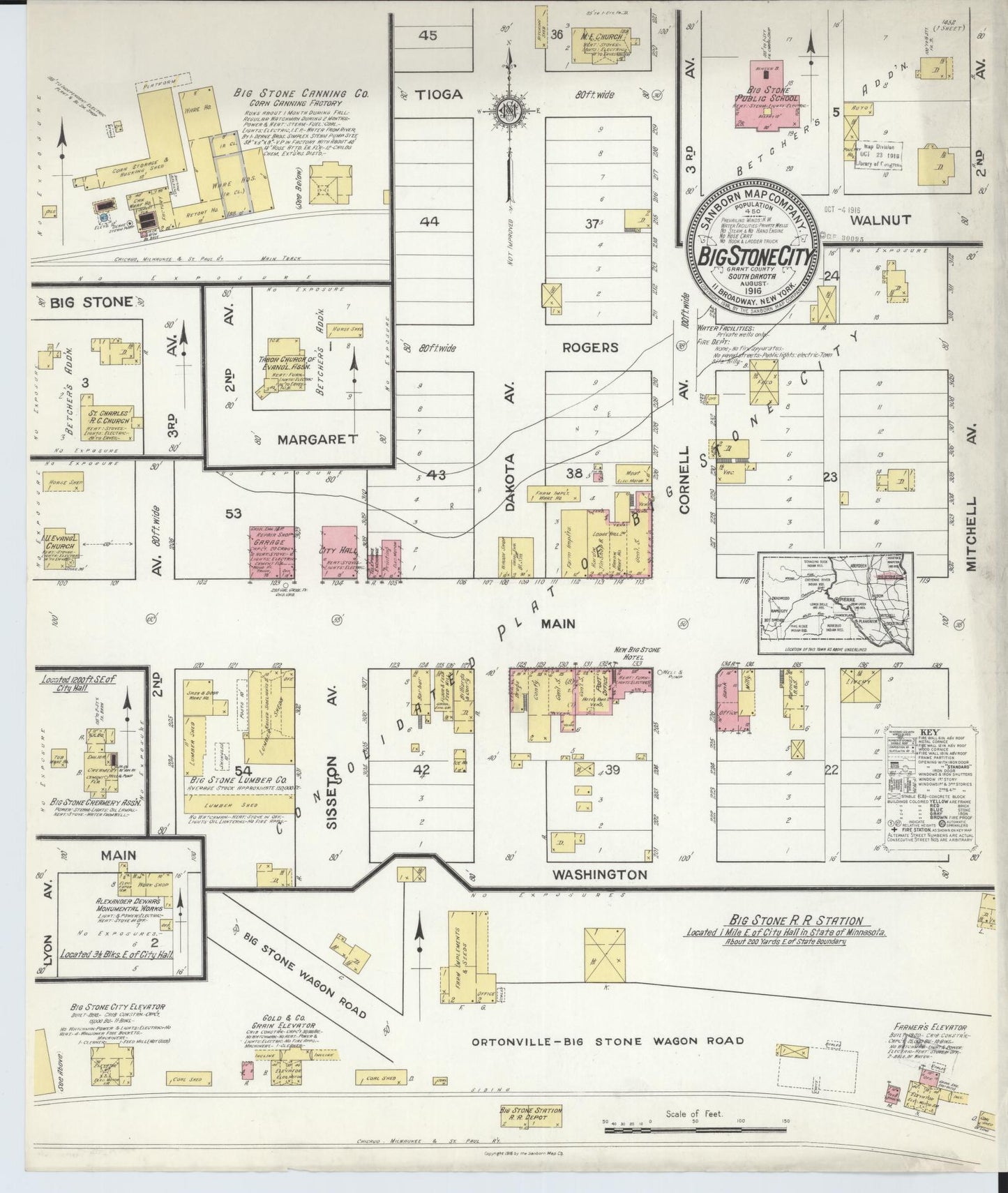 Sanborn Fire Insurance Map from Big Stone City, Grant County, South Dakota (1916), Sheet #0001 - Historic Sanborn Fire Insurance Map Print, vintage old map wall art, antique decor, genealogy gift, South Dakota South Dakota map