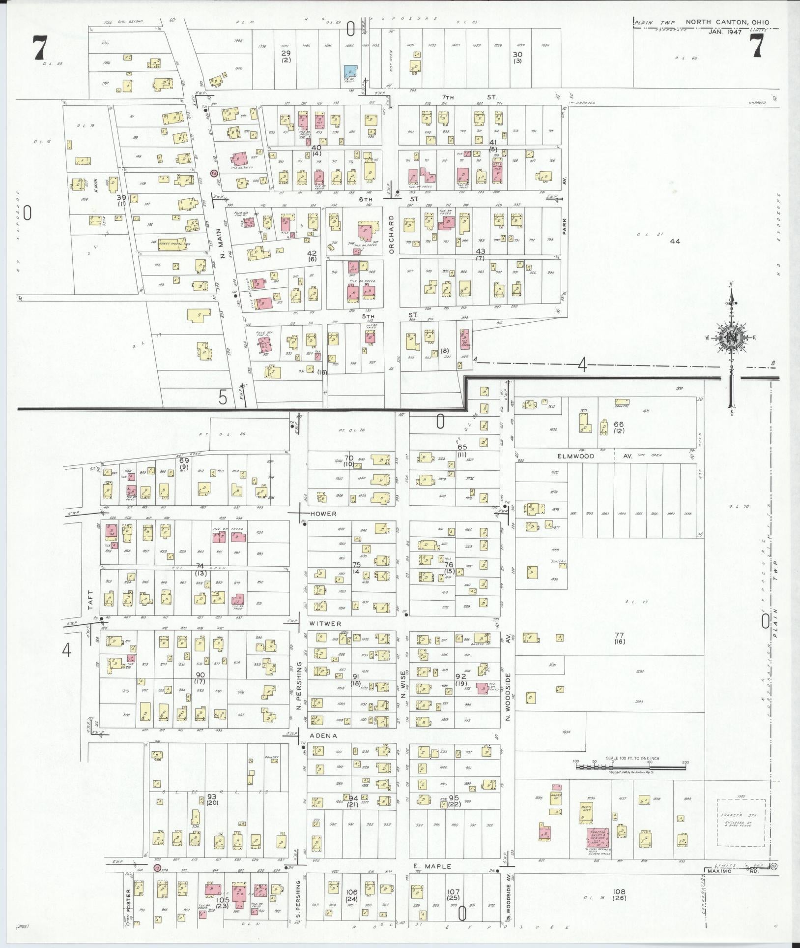 Sanborn Fire Insurance Map from North Canton, Stark County, Ohio (1948), Sheet #0007 - Complete Map Set gallery image, historic Sanborn map, vintage wall art, Ohio Ohio