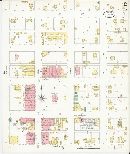 Sanborn Fire Insurance Map from Leon, Decatur County, Iowa (1898), Sheet #0002 - Historic Sanborn Fire Insurance Map Print, vintage old map wall art