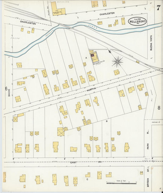 Sanborn Fire Insurance Map from Wellsboro, Tioga County, Pennsylvania (1904), Sheet #0007 - Historic Sanborn Fire Insurance Map Print, vintage old map wall art, antique decor, genealogy gift, Pennsylvania Pennsylvania map