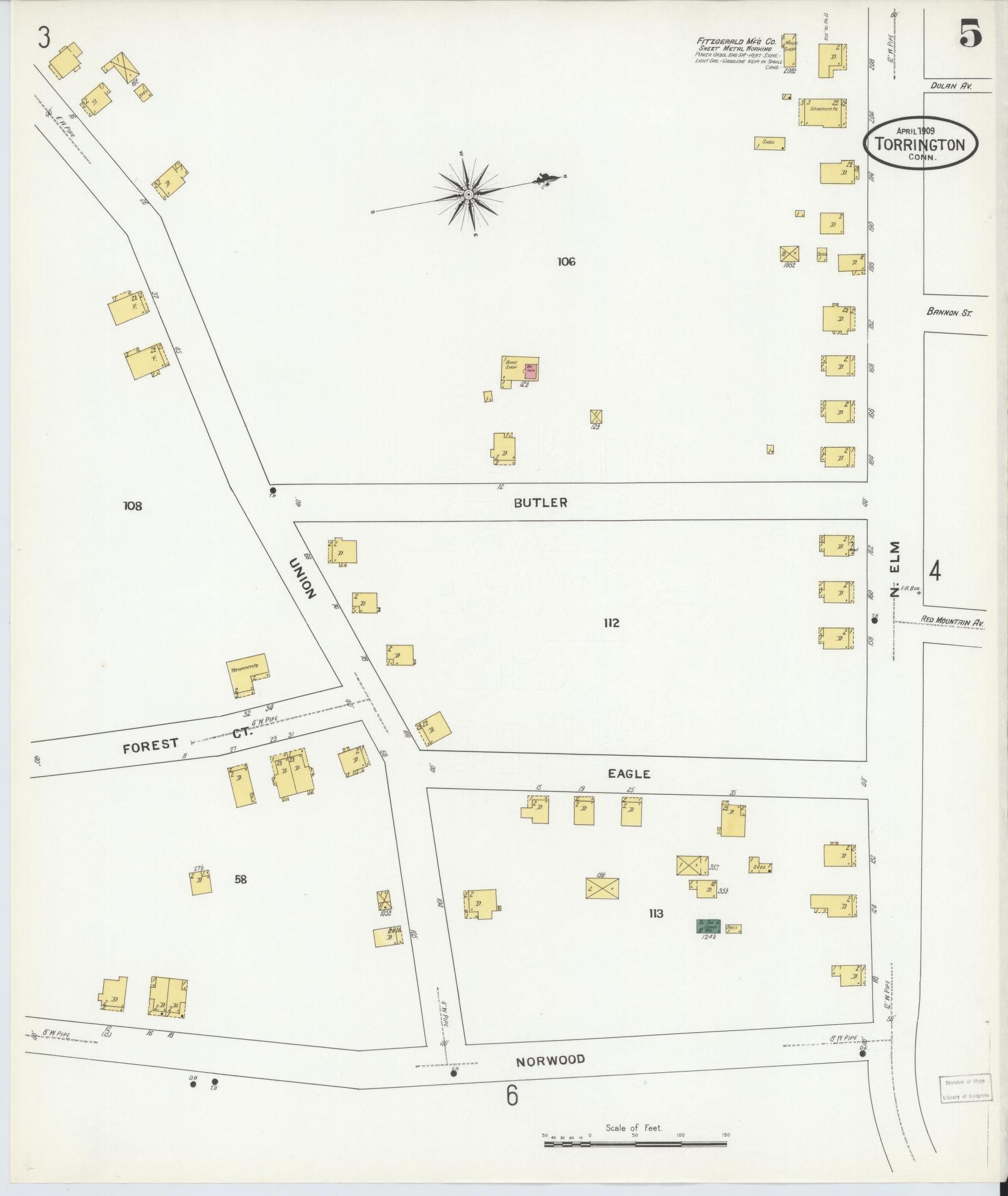 Sanborn Fire Insurance Map from Torrington, Litchfield County, Connecticut (1909), Sheet #0005 - Complete Map Set gallery image, historic Sanborn map, vintage wall art, Connecticut Connecticut