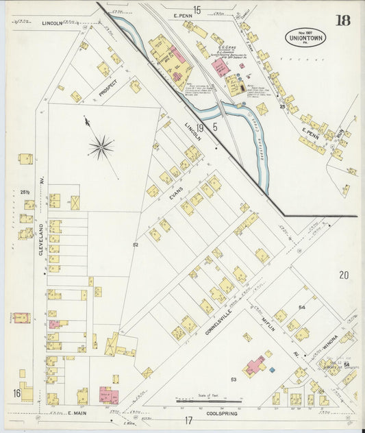 Sanborn Fire Insurance Map from Uniontown, Fayette County, Pennsylvania (1907), Sheet #0018 - Historic Sanborn Fire Insurance Map Print, vintage old map wall art, antique decor, genealogy gift, Pennsylvania Pennsylvania map