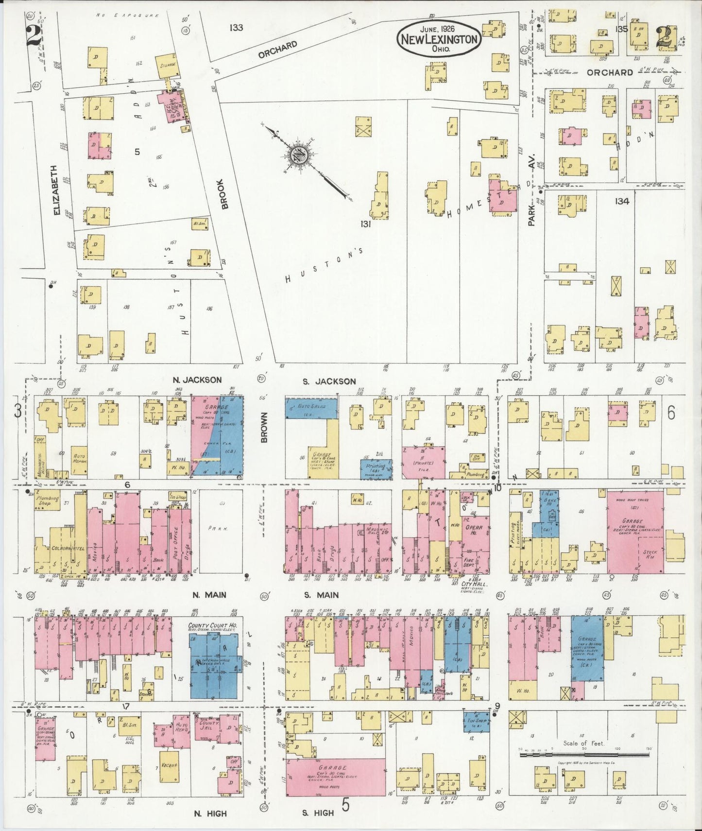 Sanborn Fire Insurance Map from New Lexington, Perry County, Ohio (1926), Sheet #0002 - Complete Map Set gallery image, historic Sanborn map, vintage wall art, Ohio Ohio