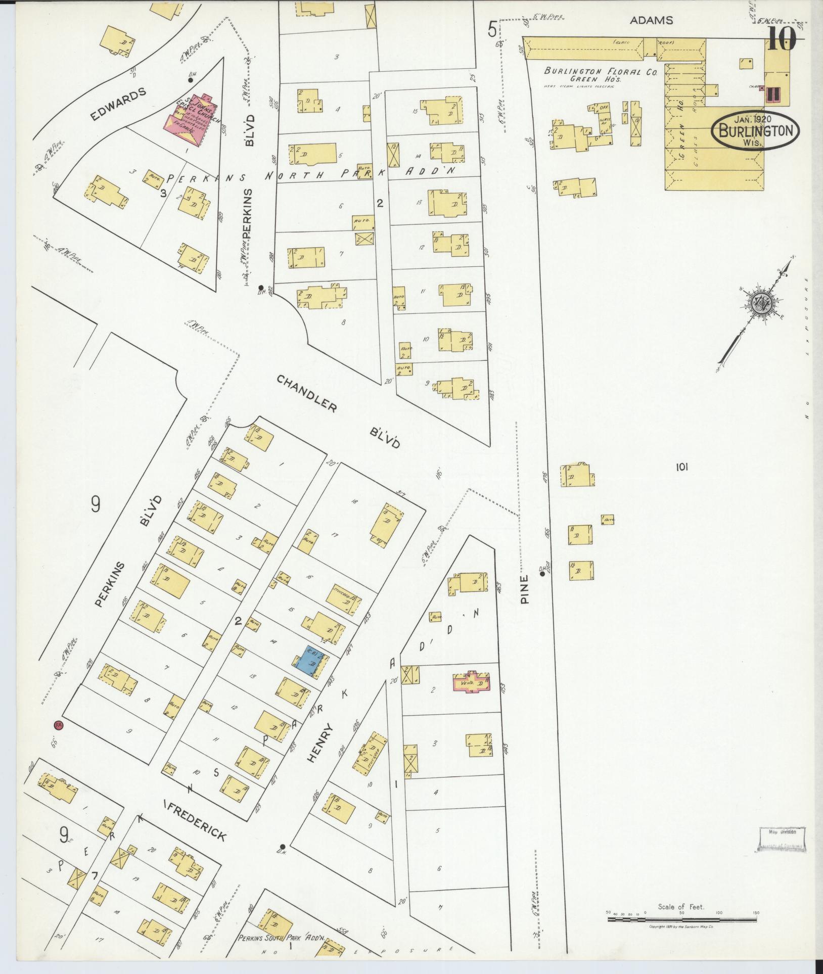 Sanborn Fire Insurance Map from Burlington, Racine County, Wisconsin (1920), Sheet #0010 - Complete Map Set gallery image, historic Sanborn map, vintage wall art, Wisconsin Wisconsin