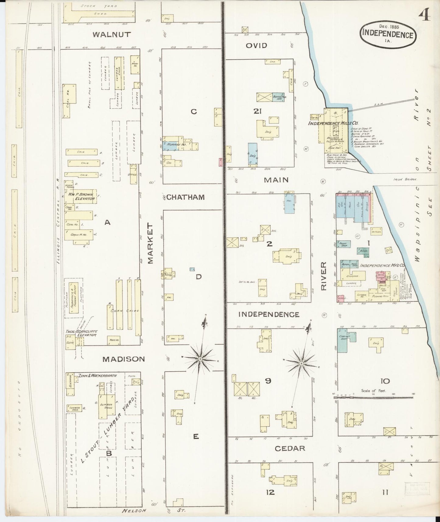 Sanborn Fire Insurance Map from Independence, Buchanan County, Iowa (1885), Sheet #0004 - Historic Sanborn Fire Insurance Map Print, vintage old map wall art