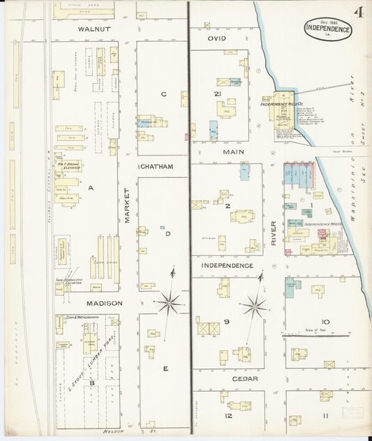Sanborn Fire Insurance Map from Independence, Buchanan County, Iowa (1885), Sheet #0004 - Historic Sanborn Fire Insurance Map Print, vintage old map wall art