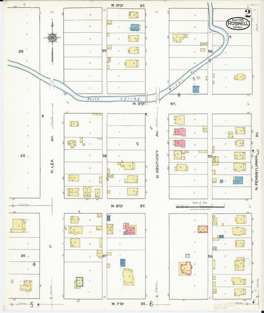 Sanborn Fire Insurance Map from Roswell, Chaves County, New Mexico (1921), Sheet #0002 - Historic Sanborn Fire Insurance Map Print, vintage old map wall art, antique decor, genealogy gift, New Mexico New Mexico map