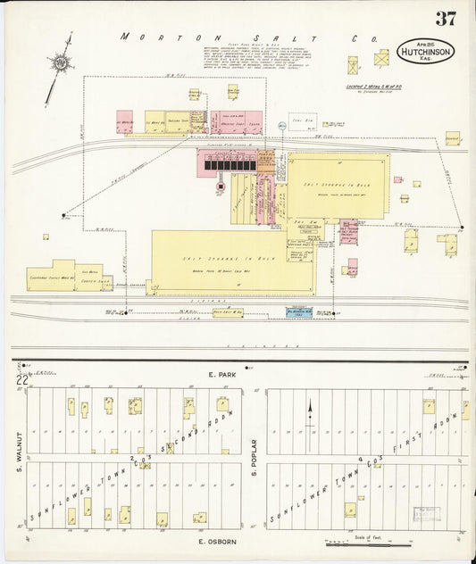 Sanborn Fire Insurance Map from Hutchinson, Reno County, Kansas (1915), Sheet #0038 - Historic Sanborn Fire Insurance Map Print, vintage old map wall art, antique decor, genealogy gift, Kansas Kansas map