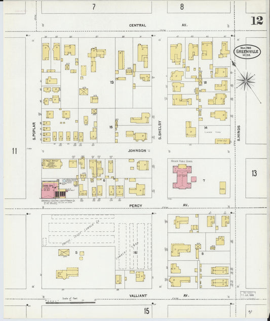 Sanborn Fire Insurance Map from Greenville, Washington County, Mississippi (1905), Sheet #0012 - Historic Sanborn Fire Insurance Map Print, vintage old map wall art, antique decor, genealogy gift, Mississippi Mississippi map