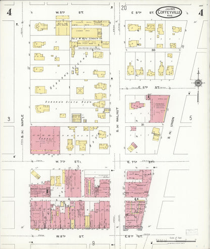 Sanborn Fire Insurance Map from Coffeyville, Montgomery County, Kansas (1923), Sheet #0004 - Complete Map Set gallery image, historic Sanborn map, vintage wall art, Kansas Kansas