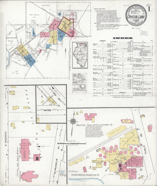 Sanborn Fire Insurance Map from Crystal Lake, McHenry County, Illinois (1921), Sheet #0001 - Historic Sanborn Fire Insurance Map Print, vintage old map wall art, antique decor, genealogy gift, Illinois Illinois map