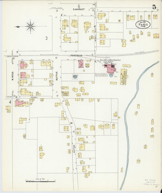 Sanborn Fire Insurance Map from Paris, Henry County, Tennessee (1907), Sheet #0005 - Historic Sanborn Fire Insurance Map Print, vintage old map wall art, antique decor, genealogy gift, Tennessee Tennessee map