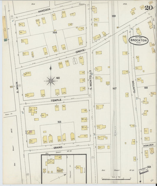 Sanborn Fire Insurance Map from Brockton, Plymouth County, Massachusetts (1889), Sheet #0020 - Historic Sanborn Fire Insurance Map Print, vintage old map wall art, antique decor, genealogy gift, Massachusetts Massachusetts map