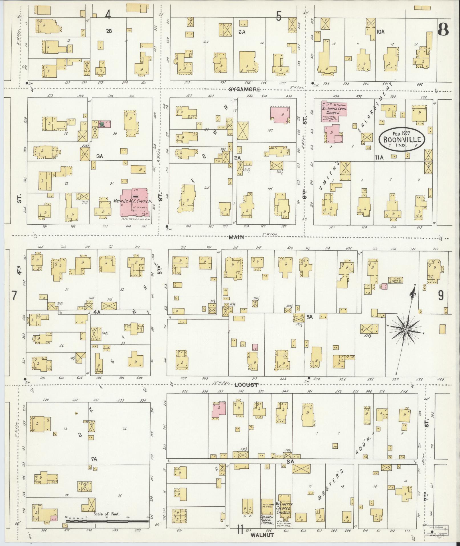 Sanborn Fire Insurance Map from Boonville, Warrick County, Indiana (1907), Sheet #0008 - Complete Map Set gallery image, historic Sanborn map, vintage wall art, Indiana Indiana