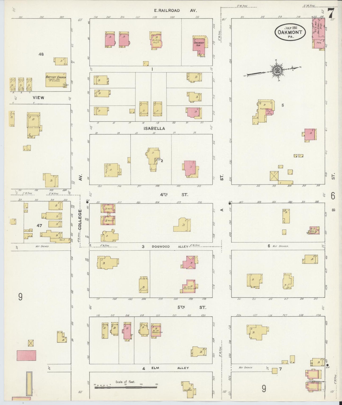 Sanborn Fire Insurance Map from Oakmont, Allegheny County, Pennsylvania (1911), Sheet #0007 - Complete Map Set gallery image, historic Sanborn map, vintage wall art, Pennsylvania Pennsylvania