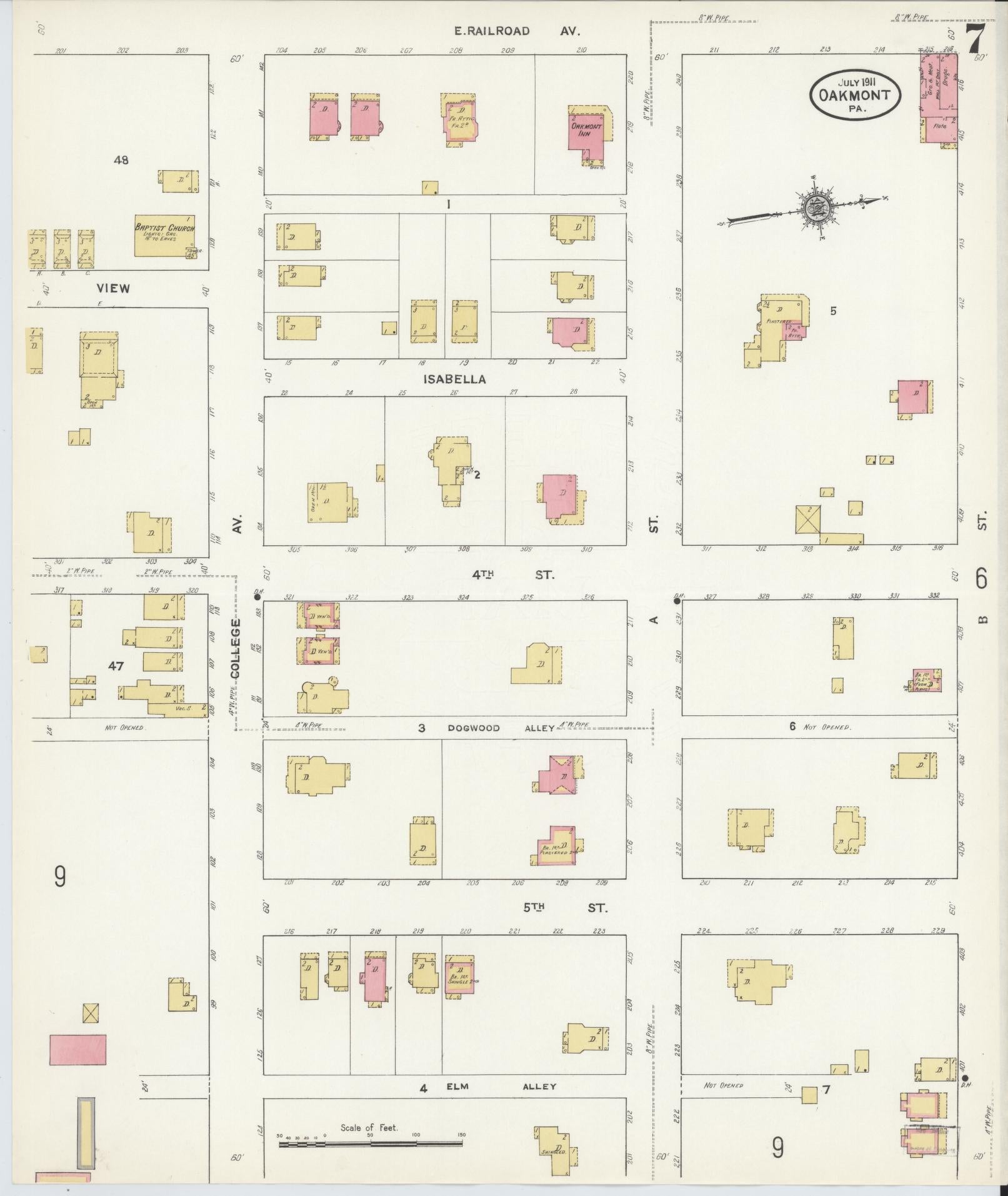 Sanborn Fire Insurance Map from Oakmont, Allegheny County, Pennsylvania (1911), Sheet #0007 - Complete Map Set gallery image, historic Sanborn map, vintage wall art, Pennsylvania Pennsylvania