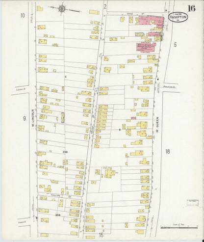 Sanborn Fire Insurance Map from Hampton, Independent Cities, Virginia (1916), Sheet #0016 - Complete Map Set gallery image, historic Sanborn map, vintage wall art, Virginia Virginia