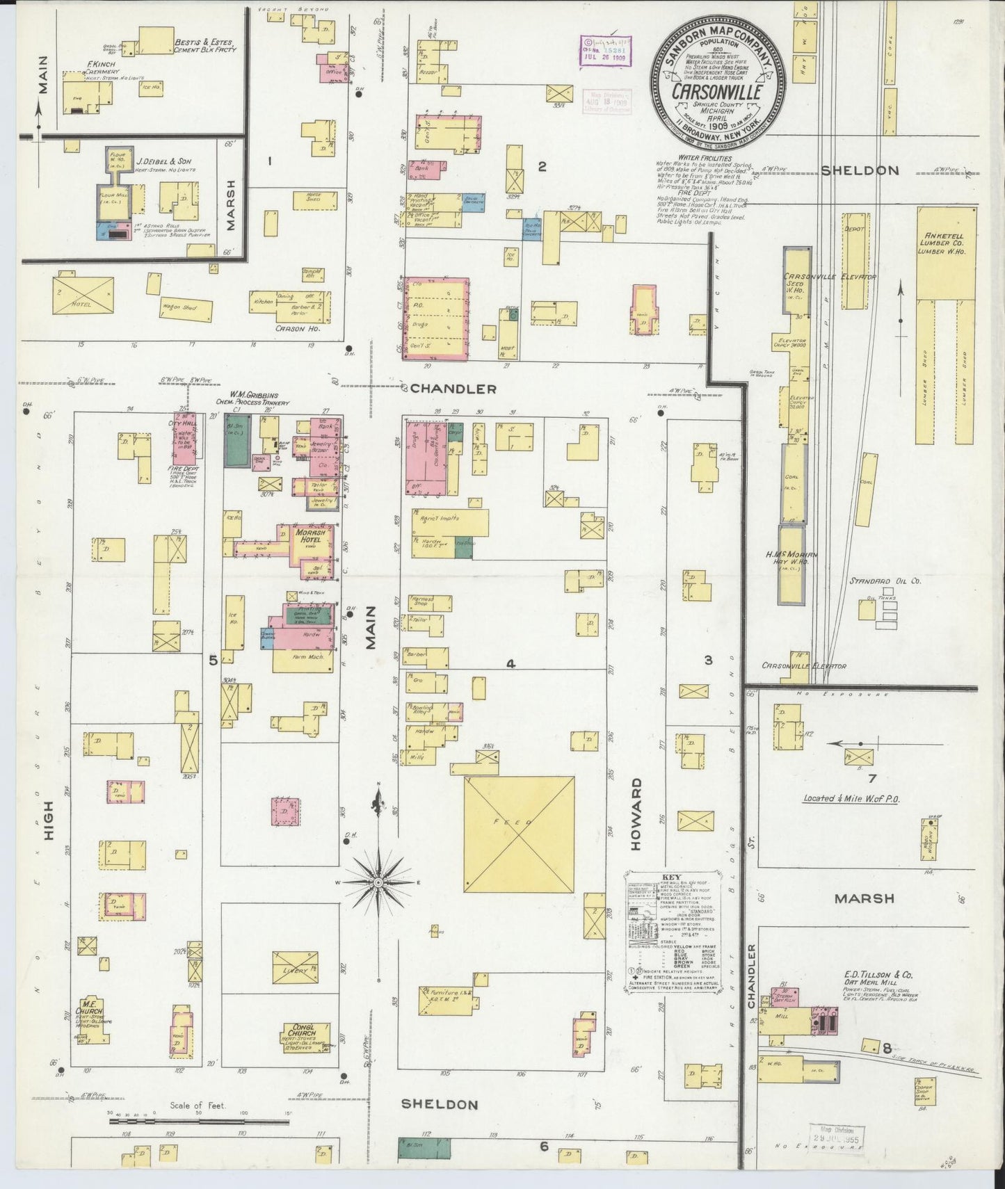 Sanborn Fire Insurance Map from Carsonville, Sanilac County, Michigan (1909), Sheet #0001 - Historic Sanborn Fire Insurance Map Print, vintage old map wall art, antique decor, genealogy gift, Michigan Michigan map