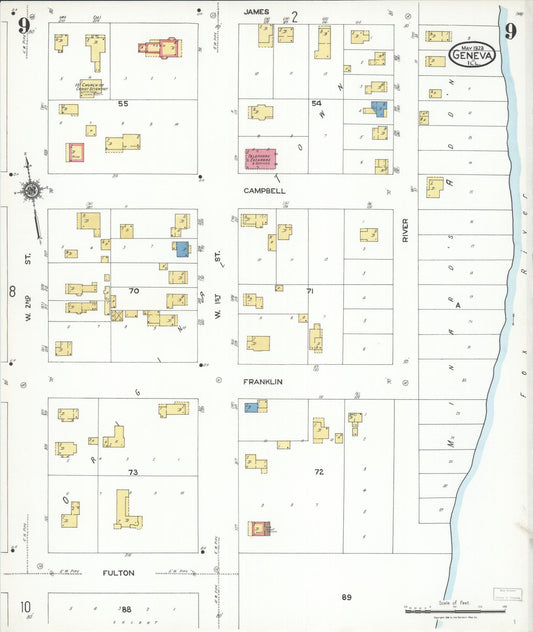 Sanborn Fire Insurance Map from Geneva, Kane County, Illinois (1923), Sheet #0009 - Historic Sanborn Fire Insurance Map Print, vintage old map wall art, antique decor, genealogy gift, Illinois Illinois map