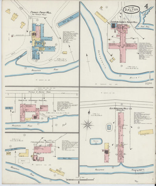 Sanborn Fire Insurance Map from Dalton, Berkshire County, Massachusetts (1892), Sheet #0004 - Historic Sanborn Fire Insurance Map Print, vintage old map wall art, antique decor, genealogy gift, Massachusetts Massachusetts map