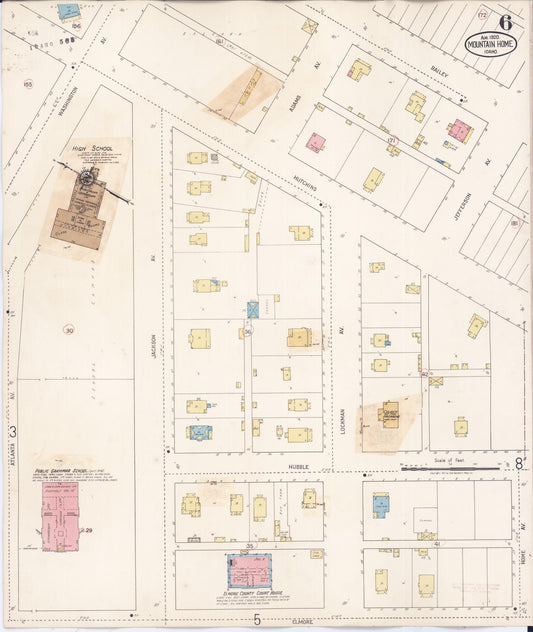 Sanborn Fire Insurance Map from Mountain Home, Elmore County, Idaho (1931), Sheet #0006 - Historic Sanborn Fire Insurance Map Print, vintage old map wall art, antique decor, genealogy gift, Idaho Idaho map