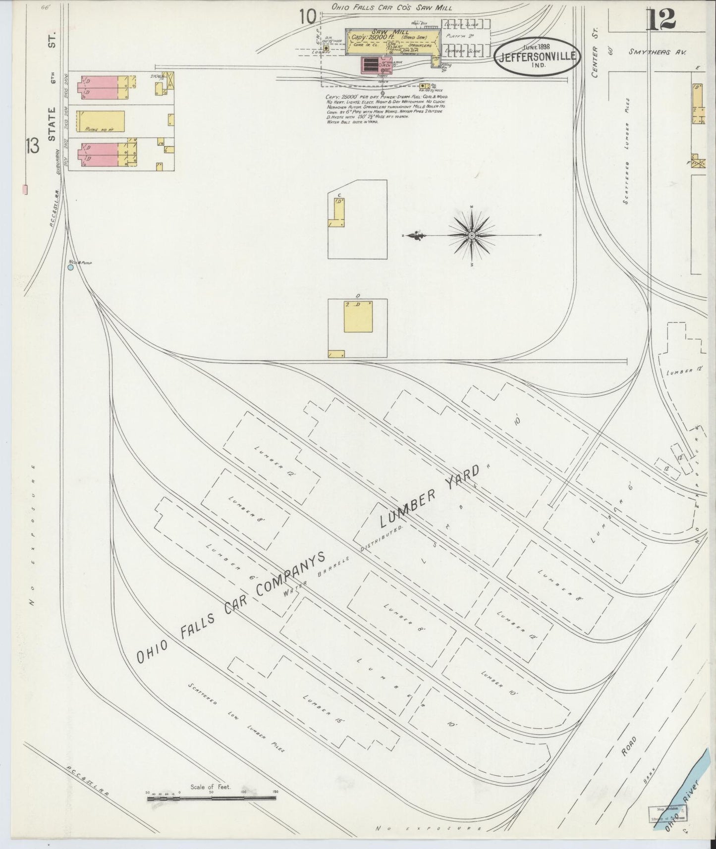 Sanborn Fire Insurance Map from Jeffersonville, Clark County, Indiana (1898), Sheet #0012 - Historic Sanborn Fire Insurance Map Print, vintage old map wall art, antique decor, genealogy gift, Indiana Indiana map
