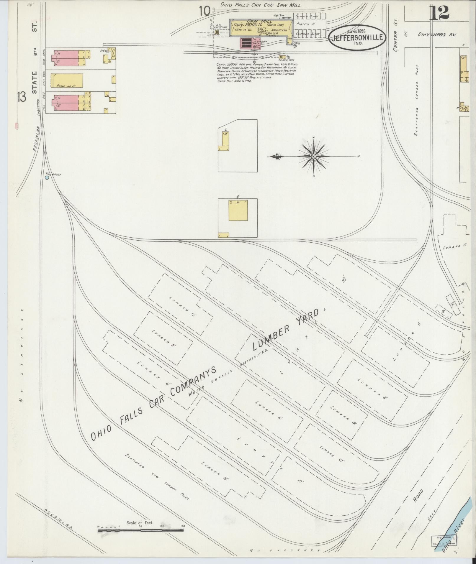 Sanborn Fire Insurance Map from Jeffersonville, Clark County, Indiana (1898), Sheet #0012 - Historic Sanborn Fire Insurance Map Print, vintage old map wall art, antique decor, genealogy gift, Indiana Indiana map