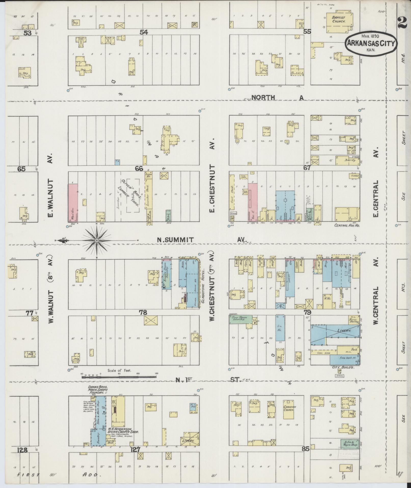 Sanborn Fire Insurance Map from Arkansas City, Cowley County, Kansas (1890), Sheet #0002 - Complete Map Set gallery image, historic Sanborn map, vintage wall art, Kansas Kansas