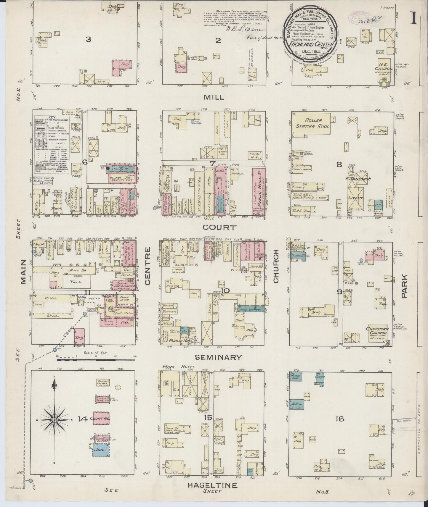 Sanborn Fire Insurance Map from Richland Center, Richland County, Wisconsin (1883), Sheet #0001 - Historic Sanborn Fire Insurance Map Print, vintage old map wall art, antique decor, genealogy gift, Wisconsin Wisconsin map