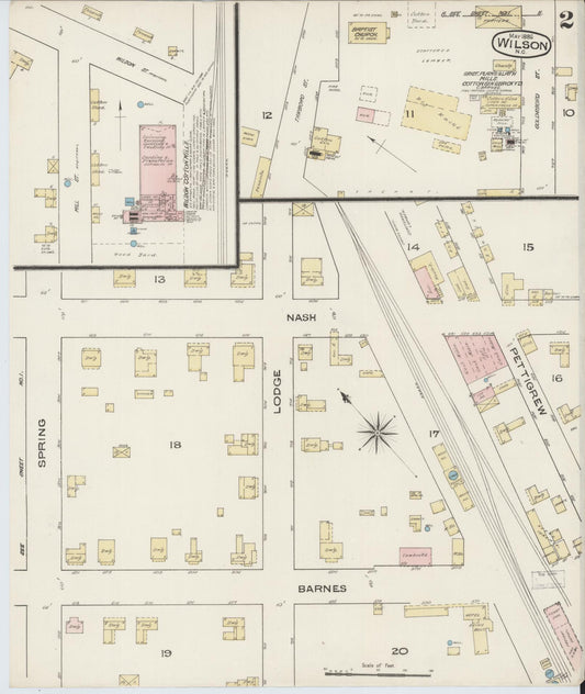 Sanborn Fire Insurance Map from Wilson, Wilson County, North Carolina (1885), Sheet #0002 - Historic Sanborn Fire Insurance Map Print, vintage old map wall art, antique decor, genealogy gift, North Carolina North Carolina map