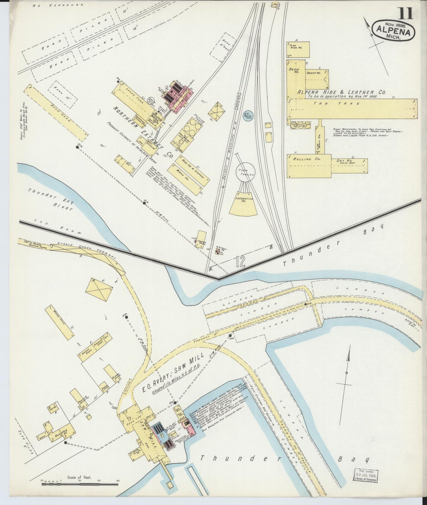 Sanborn Fire Insurance Map from Alpena, Alpena County, Michigan (1895), Sheet #0011 - Historic Sanborn Fire Insurance Map Print, vintage old map wall art, antique decor, genealogy gift, Michigan Michigan map