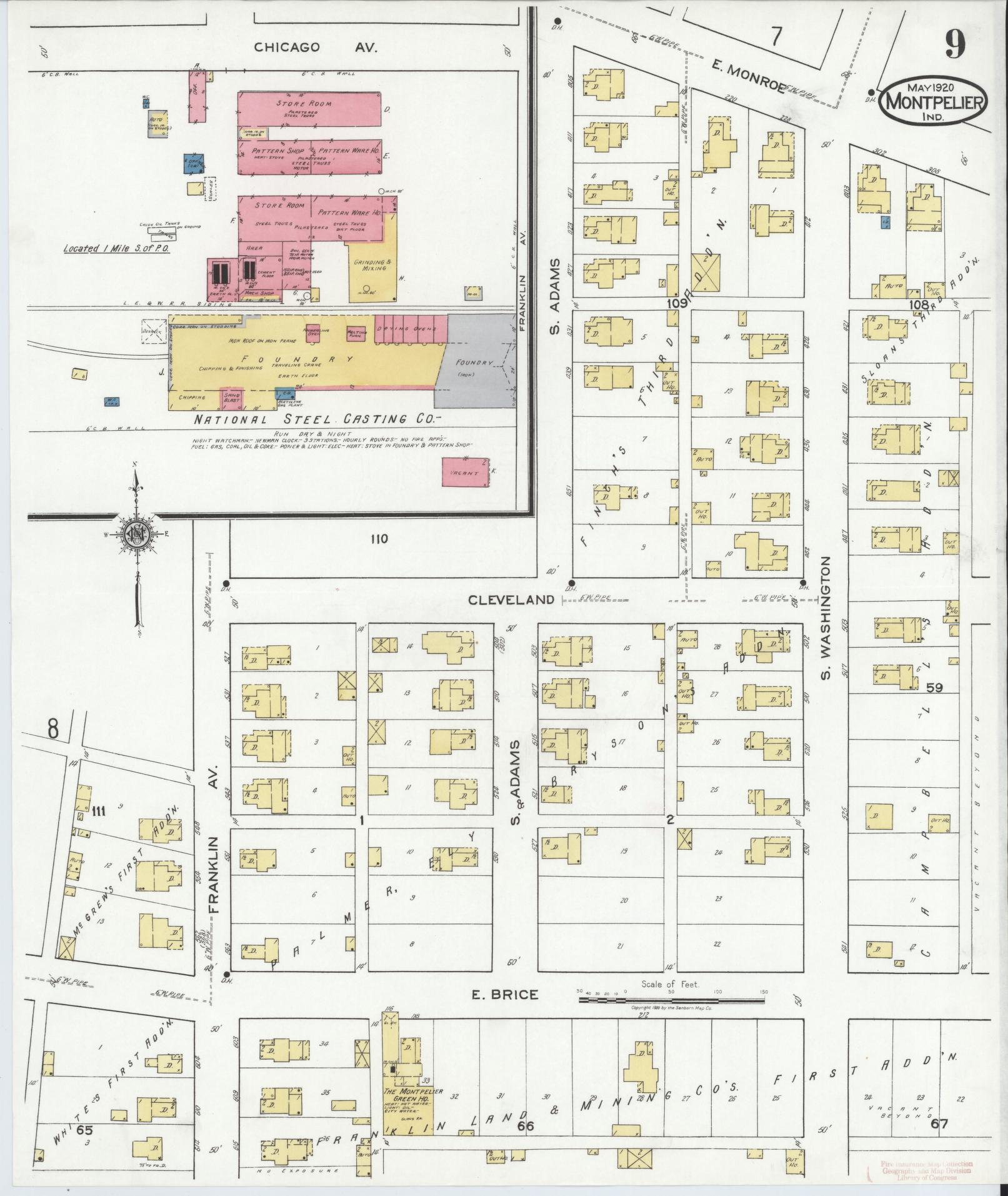 Sanborn Fire Insurance Map from Montpelier, Blackford County, Indiana (1920), Sheet #0009 - Complete Map Set gallery image, historic Sanborn map, vintage wall art, Indiana Indiana