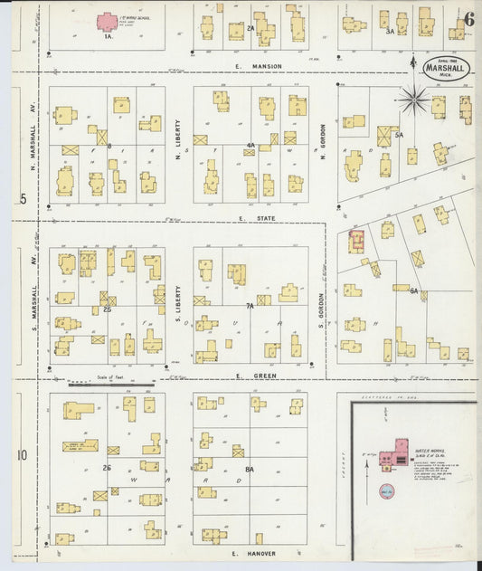 Sanborn Fire Insurance Map from Marshall, Calhoun County, Michigan (1906), Sheet #0006 - Historic Sanborn Fire Insurance Map Print, vintage old map wall art, antique decor, genealogy gift, Michigan Michigan map