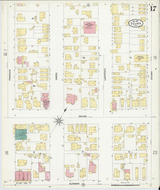 Sanborn Fire Insurance Map from Selma, Dallas County, Alabama (1907), Sheet #0017 - Historic Sanborn Fire Insurance Map Print, vintage old map wall art, antique decor, genealogy gift, Alabama Alabama map