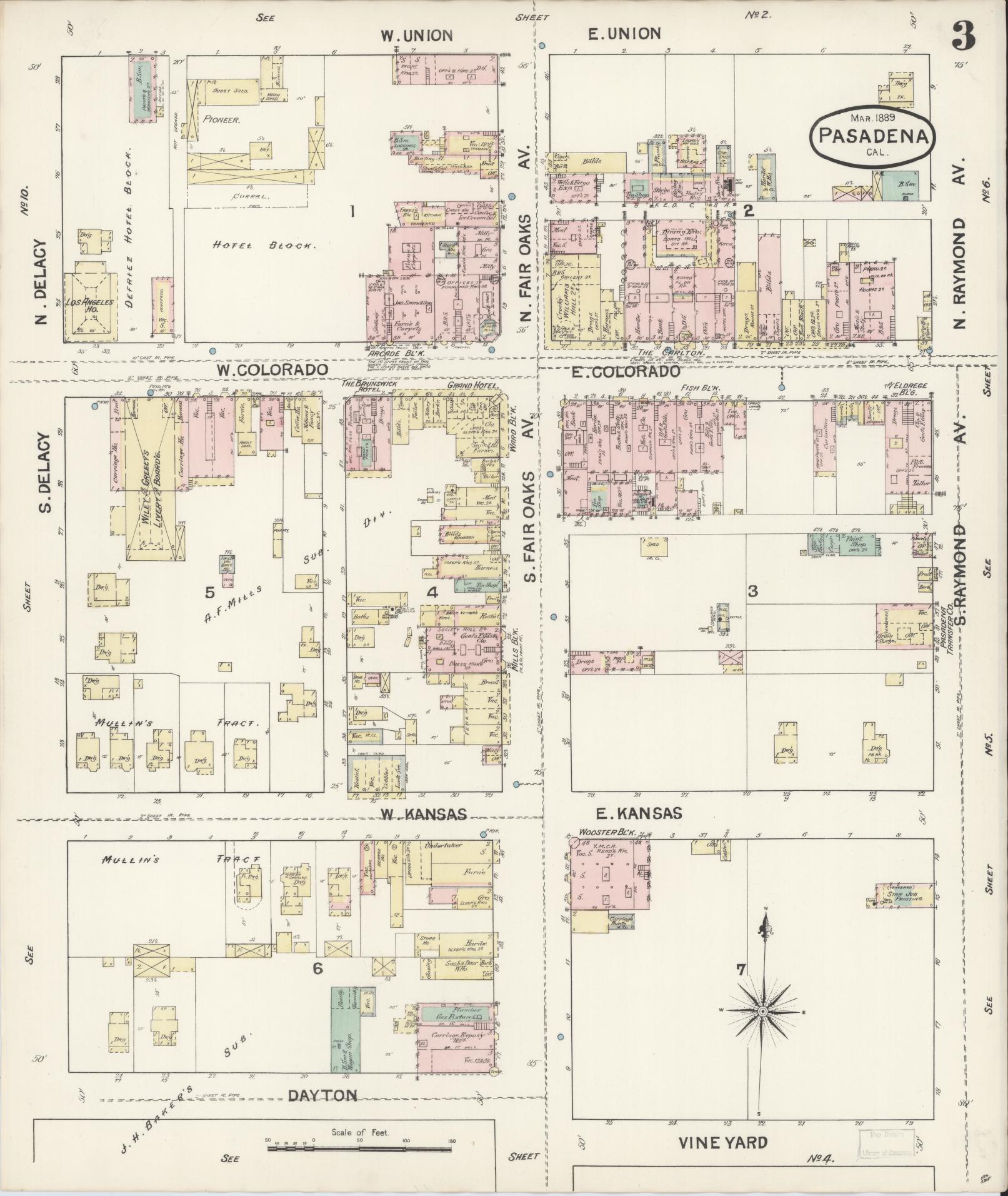 Sanborn Fire Insurance Map from Pasadena, Los Angeles County, California (1889), Sheet #0003 - Complete Map Set gallery image, historic Sanborn map, vintage wall art, California California