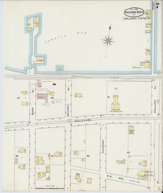 Sanborn Fire Insurance Map from Rockaway Beach, Queens County, New York (1894), Sheet #0007 - Historic Sanborn Fire Insurance Map Print, vintage old map wall art, antique decor, genealogy gift, New York New York map