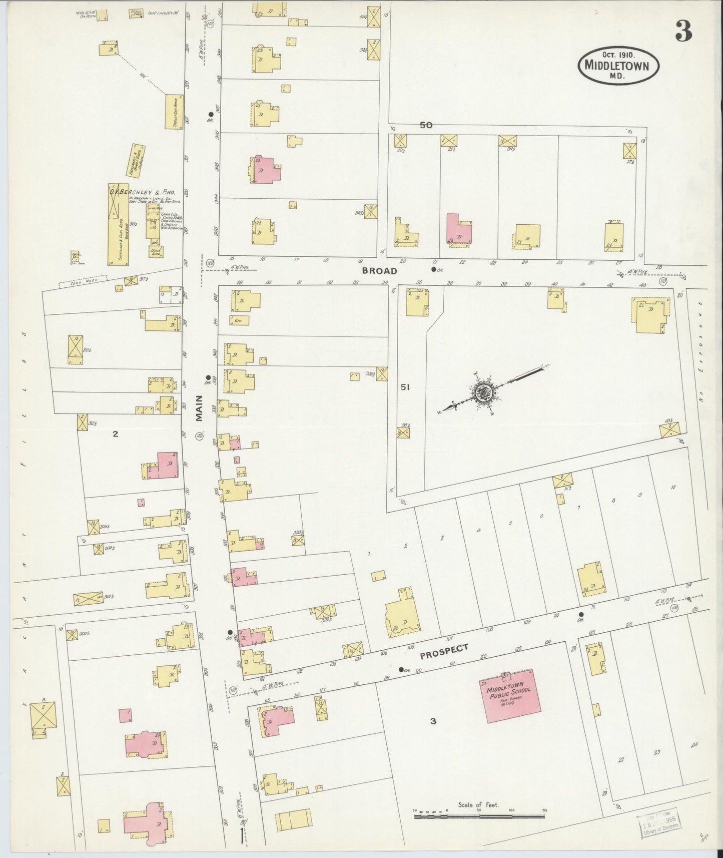 Sanborn Fire Insurance Map from Middletown, Frederick County, Maryland (1910), Sheet #0003 - Historic Sanborn Fire Insurance Map Print, vintage old map wall art